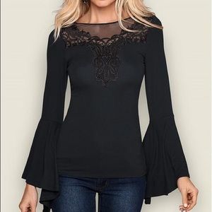 Sheer/lace detail, bell sleeve top